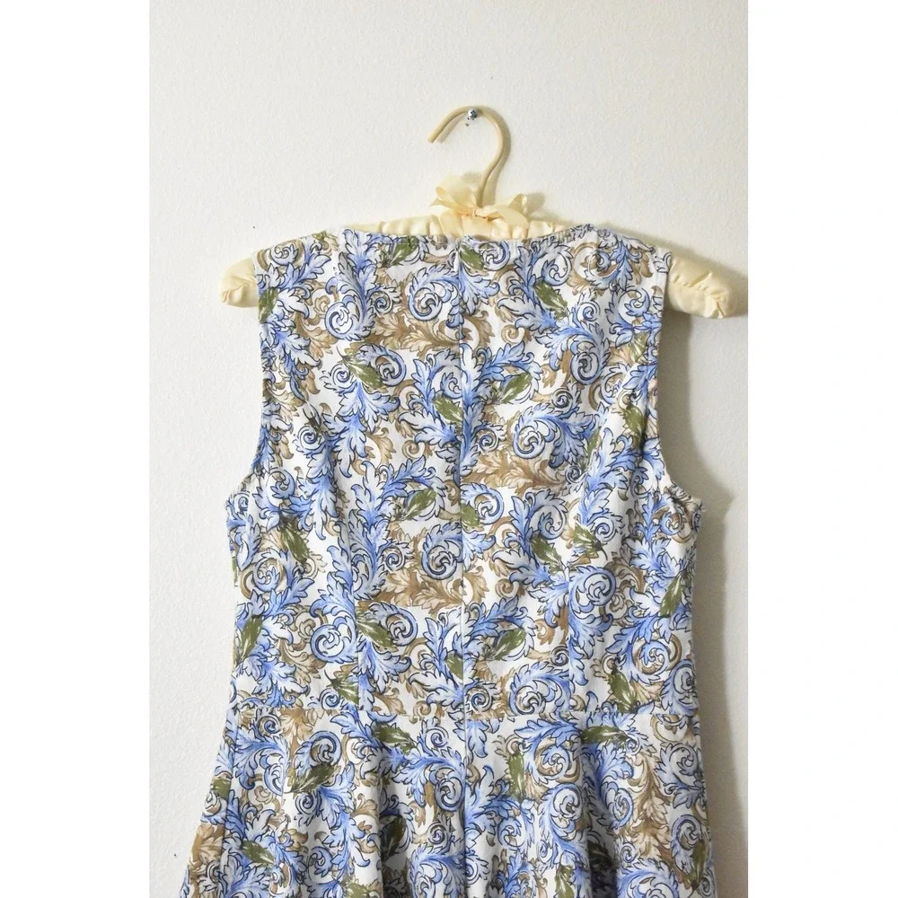 Anni Coco‎ Blue Baroque Scroll Print Sleeveless Fit and Flare Midi Dress Size M - Picture 5 of 7